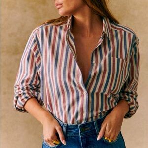 Sezane Max Shirt Deep Ecru Burgundy Stripes Button Down